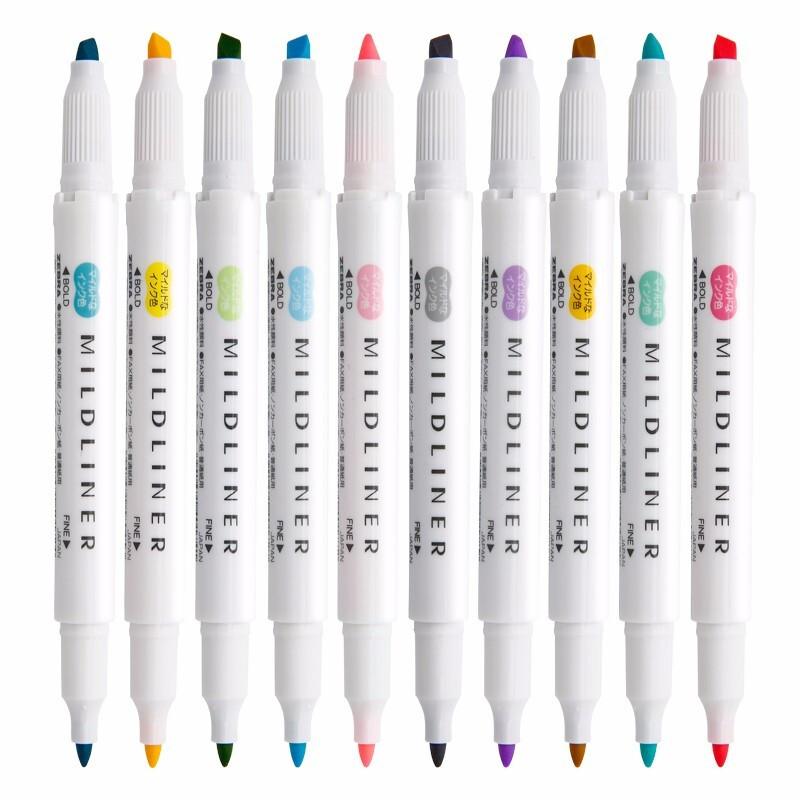 日本ZEBRA斑馬筆熒光色筆WKT7淡色雙頭標記筆學生用手帳文具做筆記彩色的筆劃重點套裝熒光筆